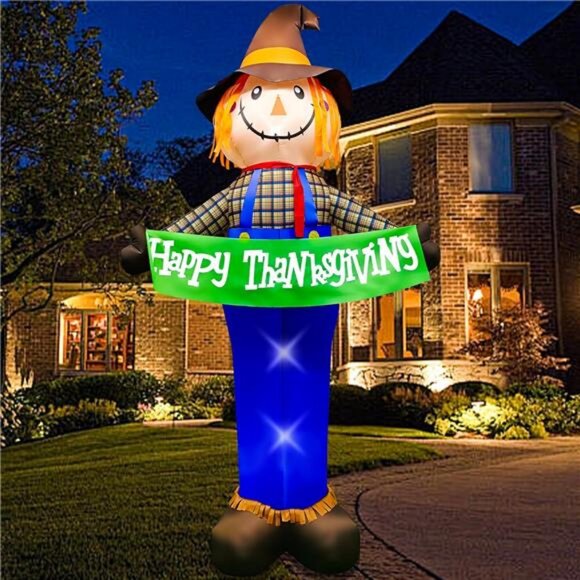 10ft Gaint Inflatable Thanksgiving Scarecrow with Built-in LED - Picture 2 of 7